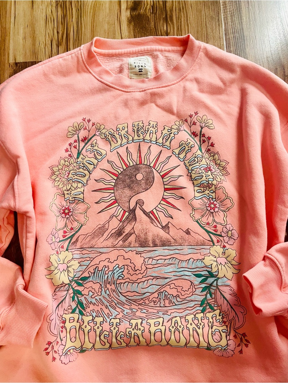Vintage 1999 Billabong Pink Graphic Crewneck Sweatshirt Size L